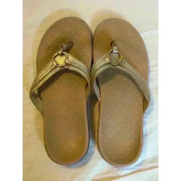 Vionic Women's Thong Sandals Size 10 Leather Metallic Gold Comfort Arch Support - Picture 7 of 9